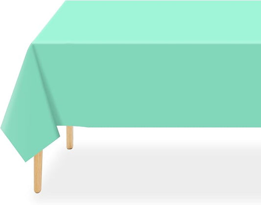 QIKSION Fresh Mint Plastic Table Cloth Disposable 6 Pack, 54 x 108 Inch Tablecloths for Party, Birthday, Rectangle Table Cover