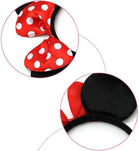 24 Pcs Mouse Costume Deluxe Fabric Ears Headband White Polka Dots Bow Party Headwear Decorations