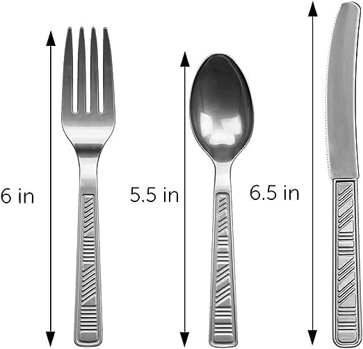 DecorRack Plastic Cutlery Set, Silver Colored Plastic Silverware Sets for Parties, 240 Piece Bulk Heavy Duty Utensils (Silver, 240 Pieces)