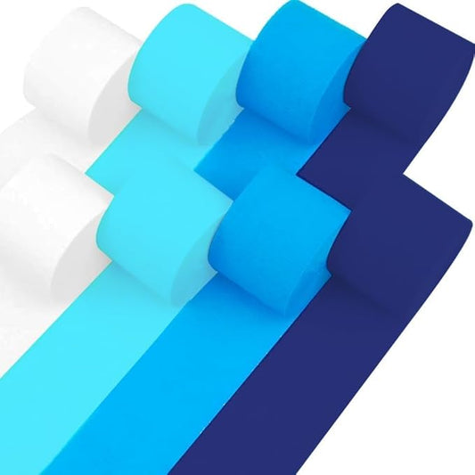 Captain Décor 8 Blue and White Streamers, 656ft Pack of Crepe Paper Rolls for Blue and White, Decorations for Party and Birthday Decor (1.8 inch x 82 ft/Roll)