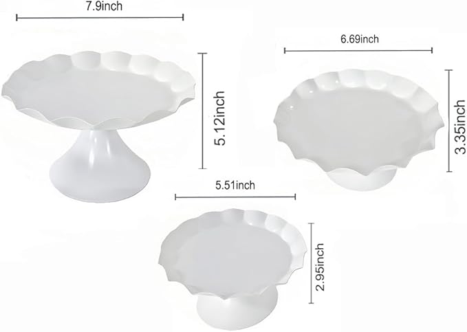 3 Pcs Metal Cake Stand Set, Scalloped Edge Cupcake Tray Dessert Display Platter, Decorative Serving Stand for Wedding, Birthday, Tea Party,Baby Show (White)