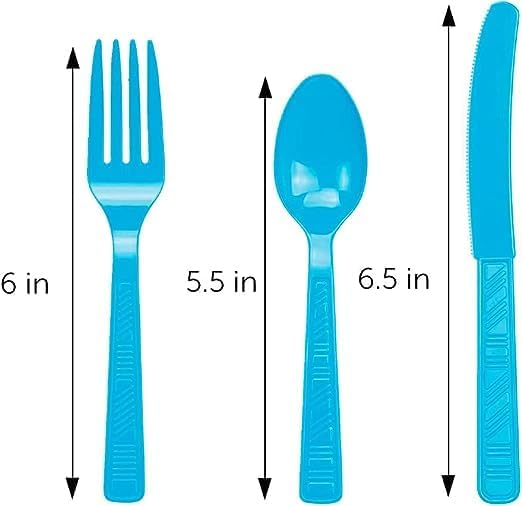 DecorRack Plastic Cutlery Set, Turquoise Colored Plastic Silverware Sets for Parties, 240 Piece Bulk Heavy Duty Utensils (Turquoise, 240 Pieces)