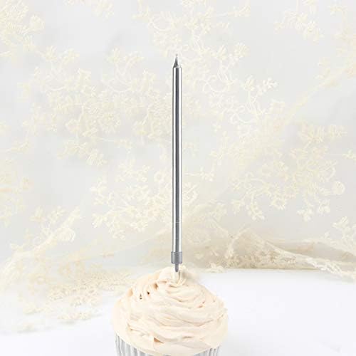 12 Count Long Thin Champagne Silver Birthday Cake Candles in Holders for Birthday Wedding Party Cupcake Decorations Tall Candle 12 Pieces