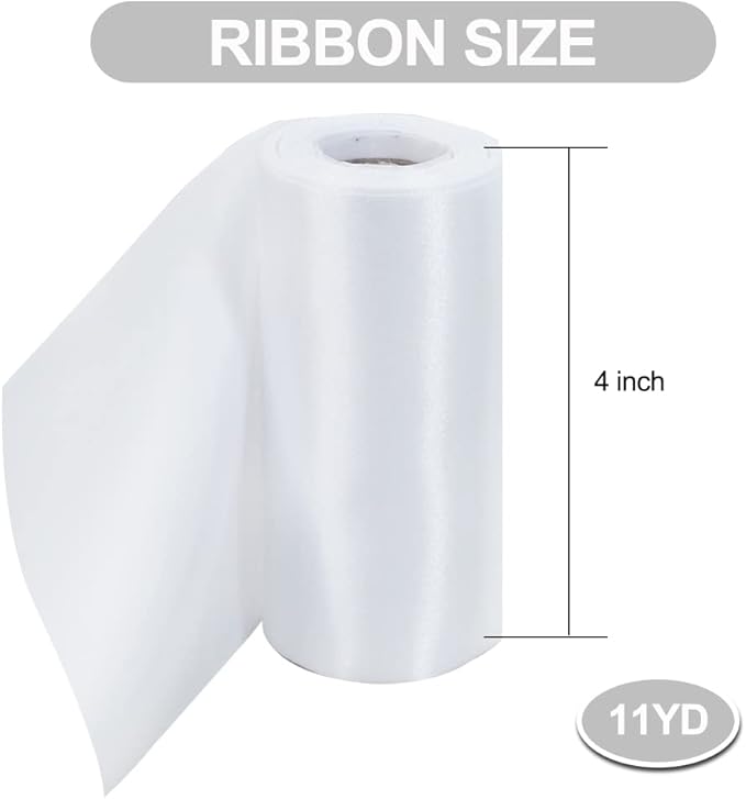 TONIFUL 4 Inch x 11 Yards Wide White Satin Ribbon Solid Fabric Large Ribbon for Cutting Ceremony Kit Grand Opening Chair Sash Table Car Bows Gift Wrapping Wedding Party Decoration Halloween Christmas