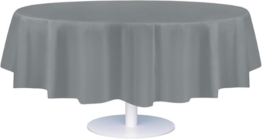 Grandipity Silver Plastic Table Cloth Disposable (6 Pk) 84in Round Tablecloth Premium Party Table Cloths Disposable - Perfect Table Cloth Round Cover for Any Table Up to 6 Feet