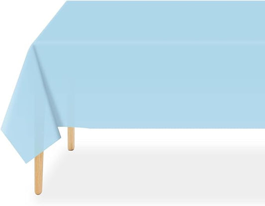 QIKSION Light Blue Plastic Table Cloth Disposable 12 Pack, 54 x 108 Inch Tablecloths for Baby Shower Birthday Party, Easter Decorations, Rectangle Table Cover