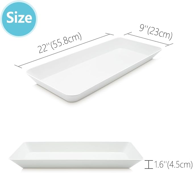 Serving Tray Platter Rectangle, 4 Pcs Long Narrow Food Tray for Veggie Fruit Snack Dessert, Plastic White Food Trays for Party Supplies Display, Rectangular Platters for Serving Food, BPA Free