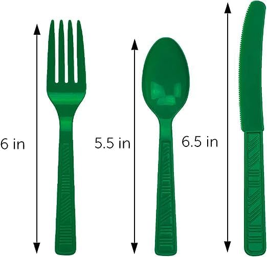 DecorRack Plastic Cutlery Set, Green Colored Plastic Silverware Sets for Parties, 240 Piece Bulk Heavy Duty Utensils (Green, 240 Pieces)
