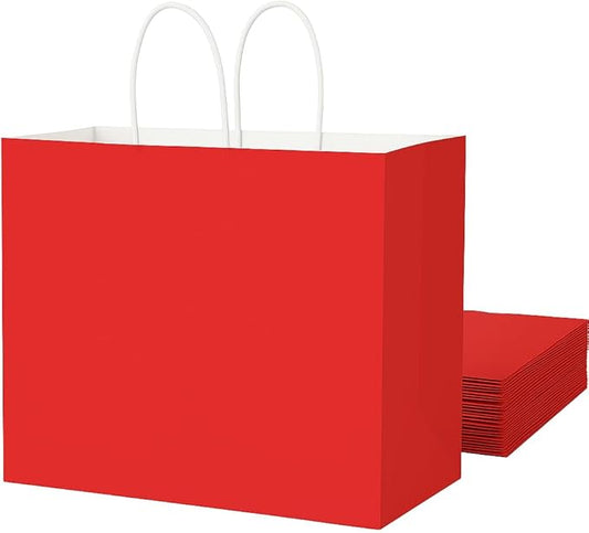SUNCOLOR Red Gift Bags with Handles, 25 Pack Large 13x10x5.5 Inch Paper Party Favor Bags for Birthday Wedding Shopping Retail