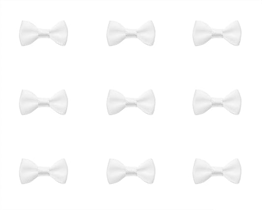 Tupalizy Mini Satin Ribbon Bows Small Craft Sewing Fabric Bows for Christmas Decoration Bow Ties Scrapbook Gift Bags Boxes Greeting Invitation Cards Wedding Party Favor, 20x10mm, 50PCS (White)