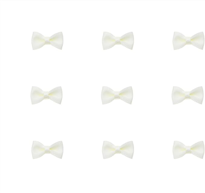 Tupalizy Mini Satin Ribbon Bows Small Craft Sewing Fabric Bows for Christmas Decoration Bow Ties Scrapbook Gift Bags Boxes Greeting Invitation Cards Wedding Party Favor, 20x10mm, 50PCS (Beige)