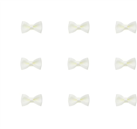 Tupalizy Mini Satin Ribbon Bows Small Craft Sewing Fabric Bows for Christmas Decoration Bow Ties Scrapbook Gift Bags Boxes Greeting Invitation Cards Wedding Party Favor, 20x10mm, 50PCS (Beige)