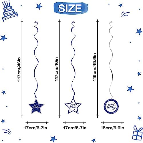 Happy 55th Birthday Blue & Silver Glitter Swirls Streamers Party Decorations - 15 Pcs 55th Birthday Hanging Swirls Streamers Kit,Perfect for 55th Bday Party Sign.