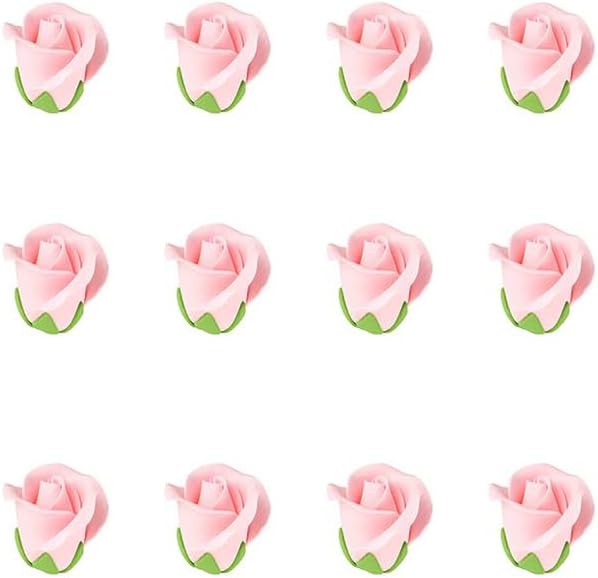 O'Creme Pink Garden Roses Gumpaste Flower Set - 1-1/4" Edible Flowers for Cake Decorating - Sugar Paste Decorations for Cakes, Cupcake Toppers - Birthday, Wedding, Baby Shower - Set of 12