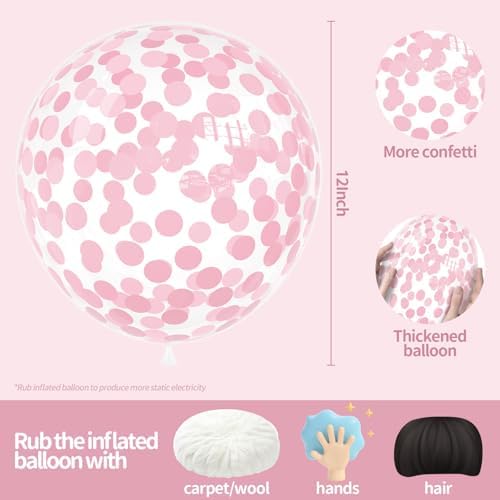 VHUWE Baby Pink Confetti Balloons 25 Pcs, 12 Inch Thickened Clear Latex Balloon with Confetti Inside for Birthday Party Baby Shower Graduation Anniversary Engagement Decorations Supplies