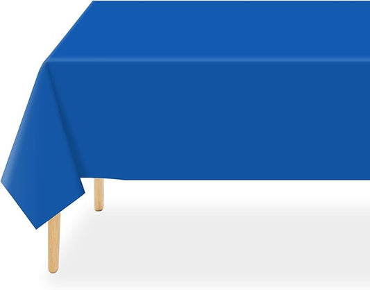 QIKSION Blue Plastic Table Cloth Disposable 2 Pack, 54 x 108 Inch Tablecloths for Patriotic Decorations, Birthday Party, Rectangle Table Cover
