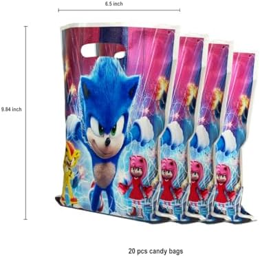 Rovercci 20 Sonic invitation card & 20 white envelopes with 20 stickers and 20 Sonic Goodie and candies Bags party favor with handles for birthday party decoration and supplies
