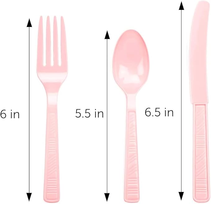 DecorRack Plastic Cutlery Set, Pink Colored Plastic Silverware Sets for Parties, 240 Piece Bulk Heavy Duty Utensils (Pink, 240 Pieces)