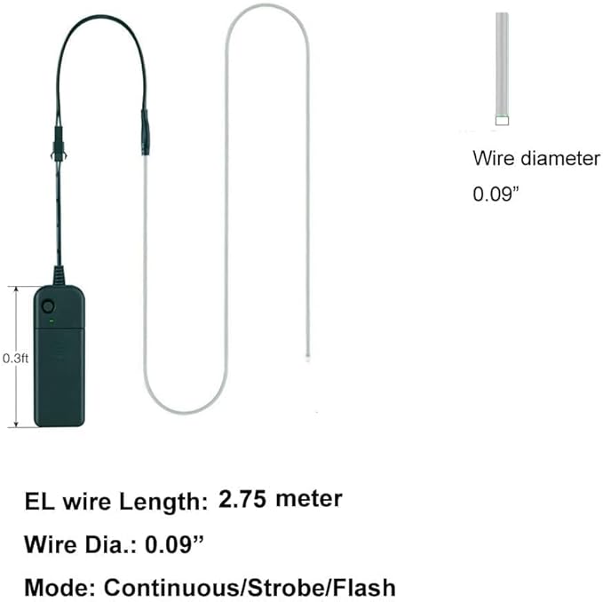 MaxLax EL Wire Yellow 5-Pack, 9ft/2.75m Neon Light Wire with Noise Reduction and Battery Pack…