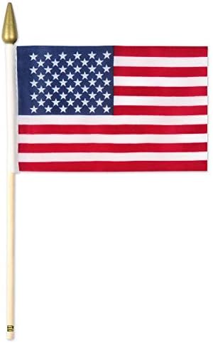 Polyester Fabric American Flags With Wooden Sticks 24 Piece Patriotic Decorations 4th Of July Labor Day Party Supplies