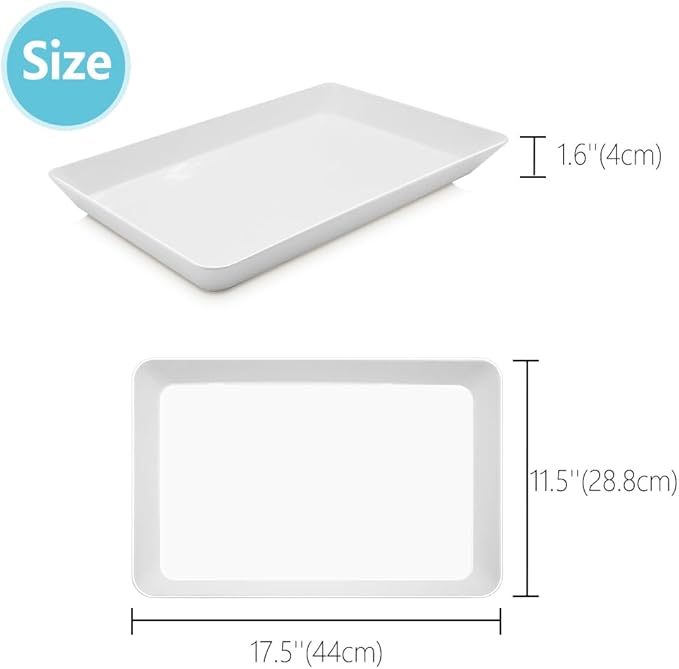 Serving Tray Platter, 2 Pcs Food Tray for Veggie Fruit Snack Dessert Cookie Cheese, Food Trays for Party Supplies Display, Plastic Platters for Serving Food, Large White Trays, BPA Free