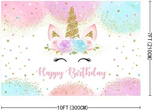 Mocsicka Unicorn Birthday Decorations Backdrop for Girls Party 10x7ft Pastel Rainbow Glitter Stars Dots Happy Birthday Banner Photo Booth Props