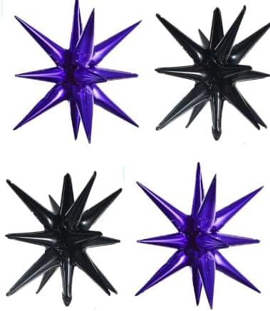 TONIFUL 4Pcs 22 Inch 4D Huge Star Balloons,Explosion Star Mylar Foil Balloons for 2026 Graduation Party Supplies Halloween Backdrop,Christmas,New Year,Birthday Photo Booth Ornament (Black Purple)