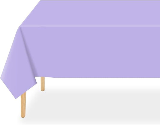 QIKSION Lavender Plastic Table Cloth Disposable 2 Pack, 54 x 108 Inch Tablecloths for Birthday Party Supplies, Easter Decorations, Light Purple, Pastel, Lilac Rectangle Table Cover
