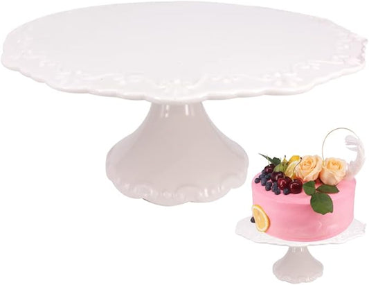 Round White Ceramic Cake Stand 8 Inch, Decorative Cupcake Stand, Dessert Display Plates for Snacks and Cookies, Baby Shower, Birthday, Wedding Party Decor