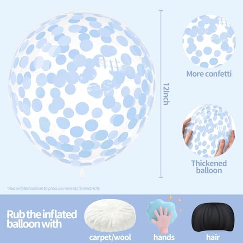 VHUWE Baby Blue Confetti Balloons 25 Pcs, 12 Inch Thickened Clear Latex Balloon with Confetti Inside for Birthday Party Baby Shower Graduation Anniversary Engagement Decorations Supplies