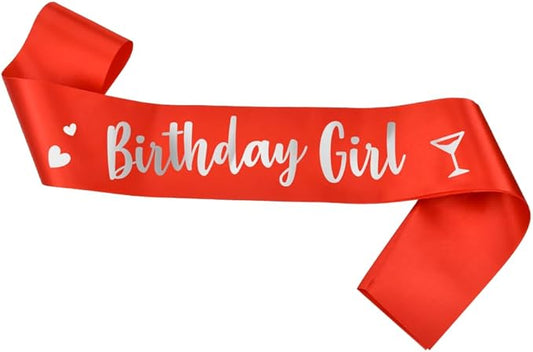 Birthday Girl Sash for Women Foil Letter for Women 21st 30th 40th 50th 60th Gifts Red and Silver Birthday Party Decorations and Supplies