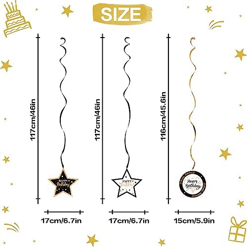 Happy 13th Birthday Black & Gold Glitter Swirls Streamers Party Decorations - 15 Pcs 13th Birthday Hanging Swirls Streamers Kit,Cheers to Thirteen Years Old Bday Party Sign.