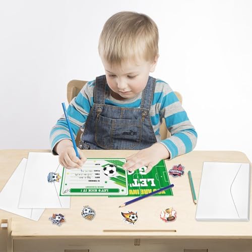 20Pcs Soccer Party Invitations Sets with Envelopes Soccer Favors Birthday Invitation Cards for Boys Kids Fan Sports Event Soccer Party Supplies, 6.7x4.7 Inch