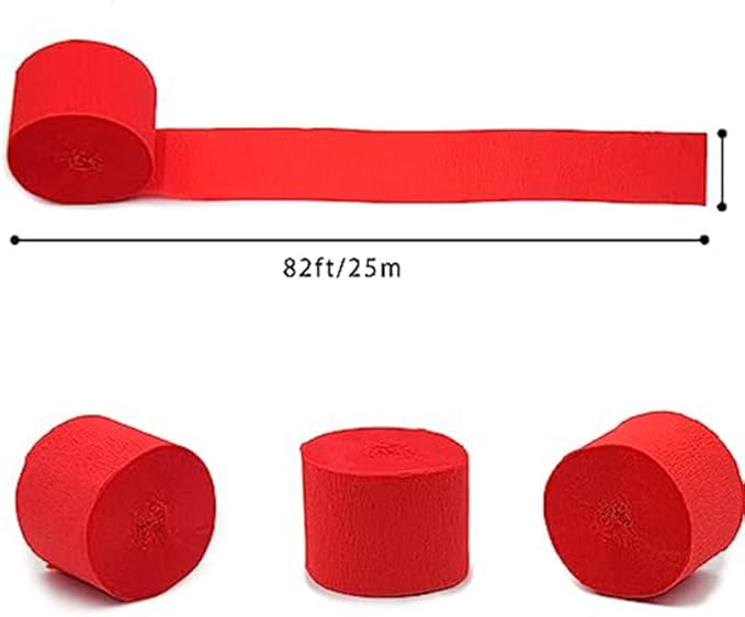6 Rolls Red Crepe Paper Streamers -Red Streamers for Party Decoration(1.8 Inch x 82 Ft/Roll)