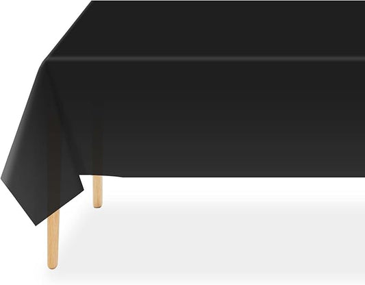 QIKSION Black Plastic Table Cloth Disposable 2 Pack, 54 x 108 Inch Tablecloths for Party, Graduation, Halloween Decorations, Rectangle Table Cover