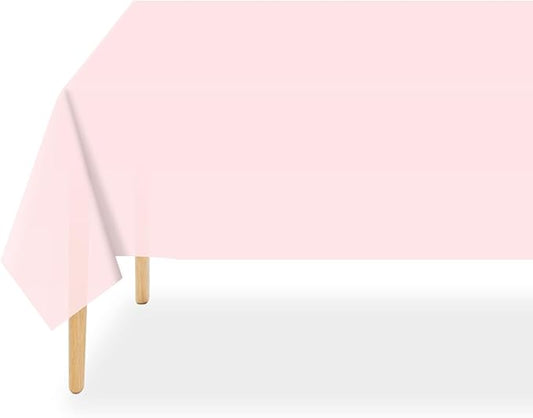 QIKSION Pink Plastic Table Cloth Disposable 12 Pack, 54 x 108 Inch Tablecloths for Valentines, Easter, Mothers Day Decorations, Baby Shower Birthday Party, Rectangle Table Cover