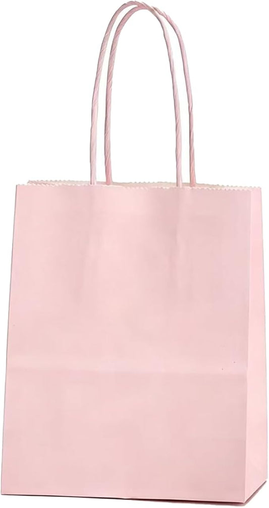 ADIDO EVA 25 Pcs Macaron Pink Gift Bags Small Paper Bags with Handles for Party Favor (8.2 x 6 x 3.1 in)