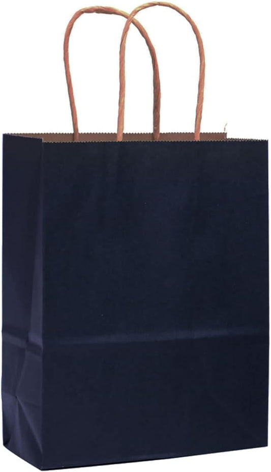 qiqee 32-Packs Navy Blue Paper Gift Bags with Handles Bulk 8.26"×6"×3.15" Small Size Gift Bags Multiple Uses（Small Size）