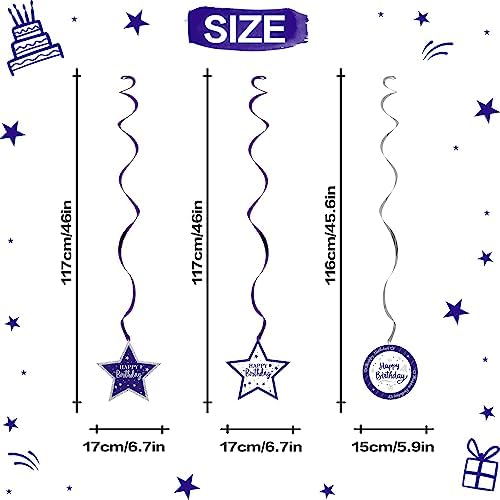 Happy 70th Birthday Purple & Silver Glitter Swirls Streamers Party Decorations - 15 Pcs 70th Birthday Hanging Swirls Streamers Kit,Cheers to Seventy Years Old Bday Party Sign.