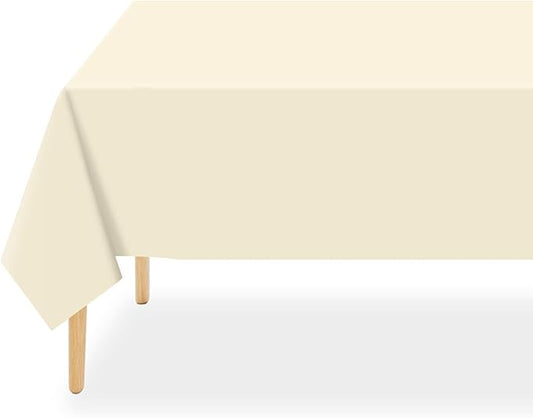 QIKSION Ivory Plastic Table Cloth Disposable 12 Pack, 54 x 108 Inch Beige Tablecloths for Party, Baby Shower, Harvest, Fall, Thanksgiving Decorations, Cream Rectangle Table Cover