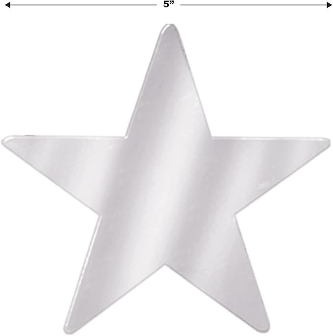 Beistle 72 Piece Silver Star Paper Cut Outs For Bulletin Board Classroom Birthday Party Wall Decorations, 5”