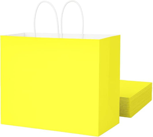 SUNCOLOR Yellow Gift Bags with Handles, 13x10x5.5 Inch Large Paper Bags for Birthday Party Wedding Shopping, 25 Pack