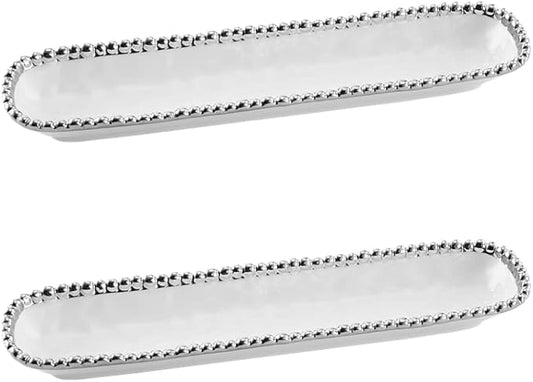 Pampa Bay Porcelain Cracker Cheese and Charcuterie Tray (2 Pack White and Silver)