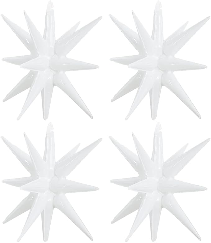 TONIFUL 4 Pcs 22inch 4D Huge White Star Balloons Explosion Star Mylar Foil Balloons for Party Supplies Backdrop Christmas,Birthday,New Year, Wedding,Photo Booth Ornament