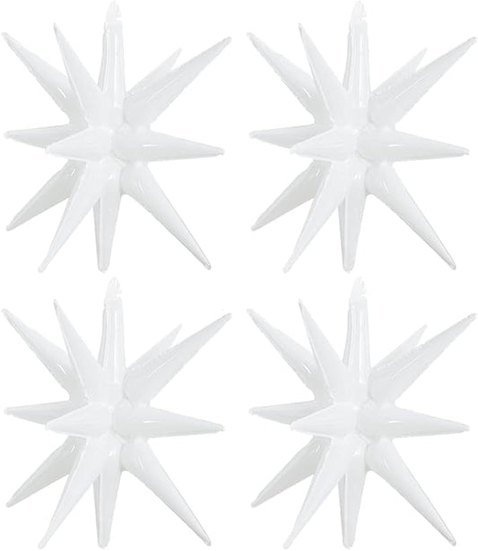 TONIFUL 4 Pcs 22inch 4D Huge White Star Balloons Explosion Star Mylar Foil Balloons for Party Supplies Backdrop Christmas,Birthday,New Year, Wedding,Photo Booth Ornament