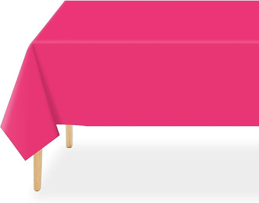 QIKSION Hot Pink Plastic Table Cloth Disposable 2 Pack, 54 x 108 Inch Tablecloths for Birthday Party, Valentines, Mothers Day Decorations, Rectangle Table Cover