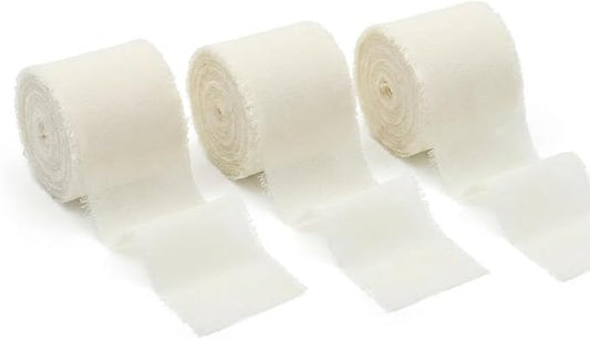Handmade Chiffon Ribbon 1.5 Inch Wide, 3 Rolls 21 Yards, Soft Frayed Edge Ribbon for Wedding Invitations, Bouquets, Gift Wrapping & Craft Decor (Cream White)