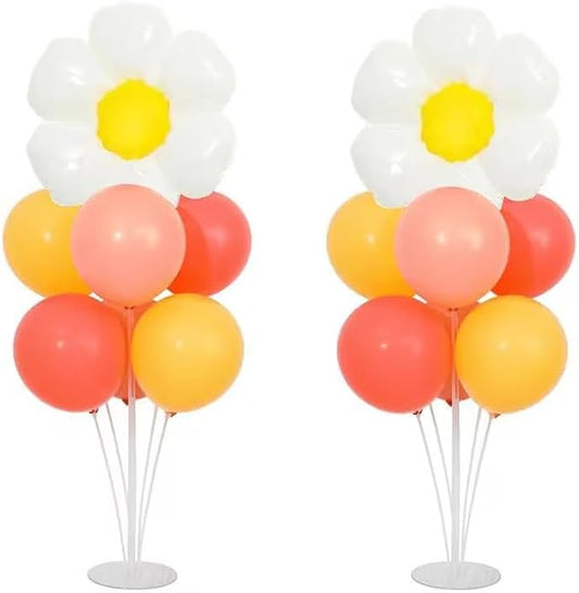 Daisy Balloon Table Centerpieces Stand Kit 2 Sets, Boho Groovy Party Decortions with Flower Daisy Foil Balloons for Birthday Wedding Baby Shower Theme Party