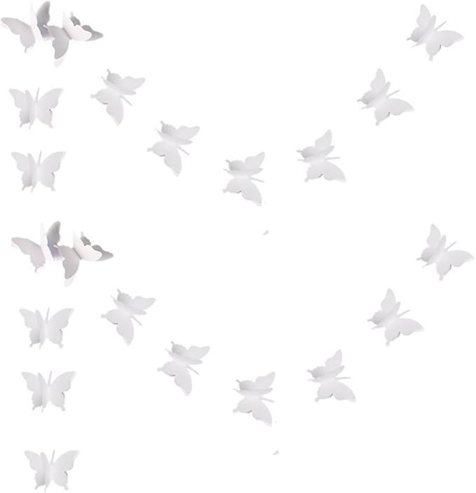 Butterfly Banner Decorative Paper Garland for Wedding Baby Shower Birthday Theme Decor 110 Inches Long Pack of 2 Pieces White