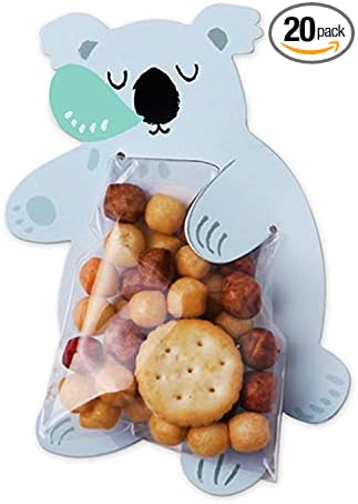 UnnFiko Mini 'Candy' Bags {20 Pack} Paper Party Favor Treat Bags for Cookies, Candy Buffet, Baby Shower- Halloween/Wedding/Birthday Party Favor Bags (Sleep Koala, 20-Pack)